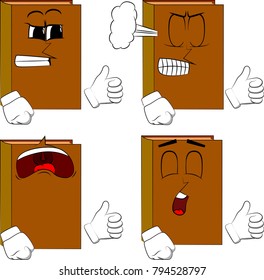 Books making thumbs up sign. Cartoon book collection with angry and sad faces. Expressions vector set.