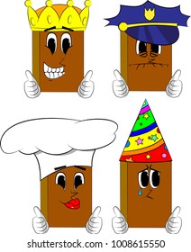 Books making thumbs up sign with two hands. Cartoon book collection with costume faces. Expressions vector set.