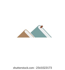 Books in a mountain shape vector logo beige mutual colors sign elegant clean mountain made with books to look letter M 