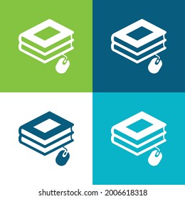 Books With Mouse Flat four color minimal icon set
