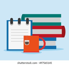 Books and mug of office and work design