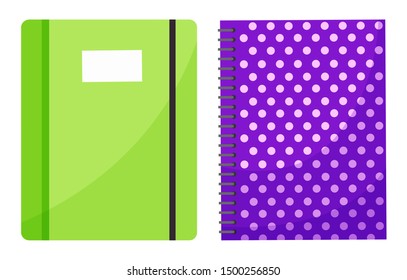 Books, notebook and textbook isolated printed material for school and education. Encyclopedia closeup, manual getting knowledge in university. Vector illustration in flat cartoon style