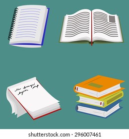 Books and notebooks vector illustration set