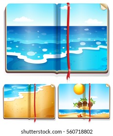 Libros con ilustraciones de escenas oceánicas