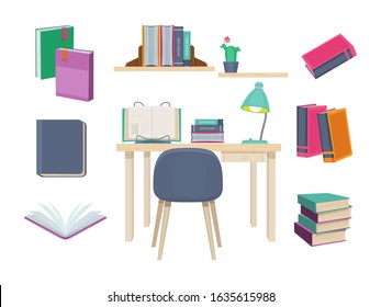 Books Old. Learning Symbols Publishing Dictionary Magazines School Books History Novel Vector Set