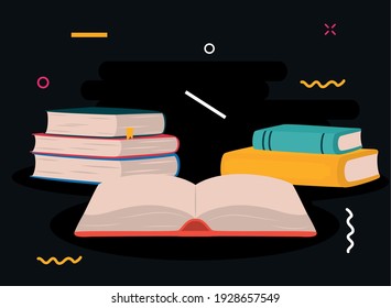 books on black background design, Education literature and read theme Vector illustration