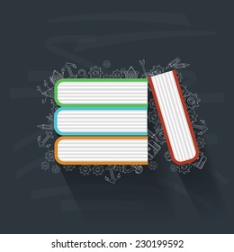 Books on blackboard background,vector