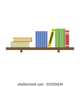 Books on bookshelf. Stack of books on a wooden shelf vector