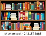 books on bookshelves in flat design style vector illustration