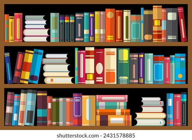 books on bookshelves in flat design style vector illustration