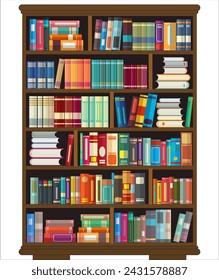 books on bookshelves in flat design style vector illustration