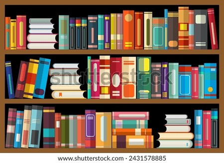 books on bookshelves in flat design style vector illustration