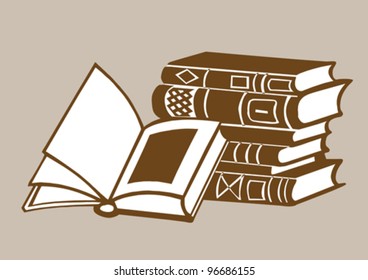 books on brown  background, vector illustration