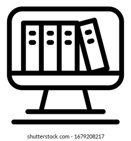 Libros en un icono de pantalla del equipo. Libros de esquema en un icono vectorial de pantalla del equipo para diseño web aislado en fondo blanco