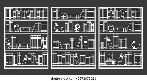 Books on a gray background. The outlines of books icons. Vector illustration.