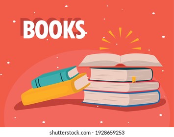 libros sobre diseño de fondo rojo, literatura educativa y tema de lectura Ilustración vectorial