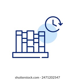 Books on shelf and clock. Studying and reading activity. Pixel perfect, editable stroke vector icon