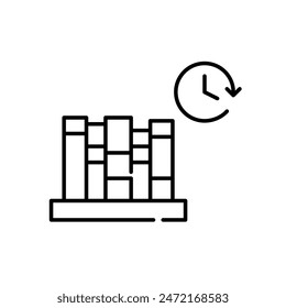 Libros en el estante y el reloj. Estudiar y leer. Icono de Vector perfecto