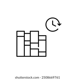 Books on shelf and clock. Time for learning, library working schedule. Pixel perfect vector icon