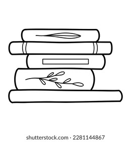 Bücher auf einem Regal im Doodle-Stil. Vektorgrafik. Stack der Linienbücher.