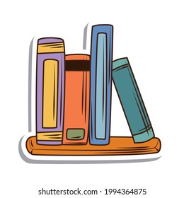 books on shelf education sticker isolated