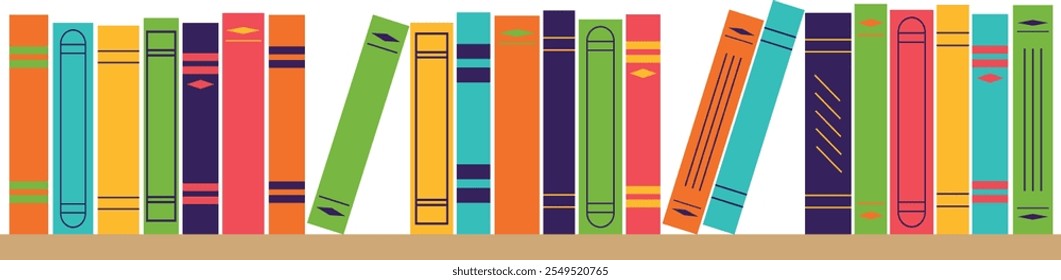 Libros en el estante. Ilustración vectorial aislada.