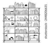 Books are on the shelf one line art. Continuous line drawing of book, library, education, school, study