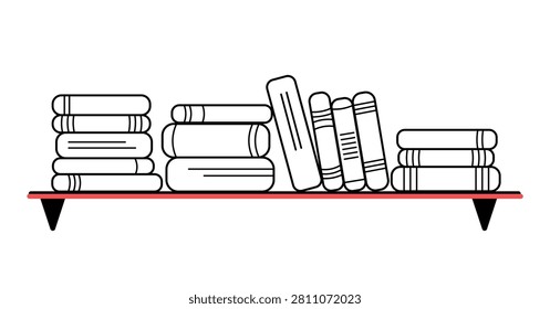 Books on shelf outline vector illustration for library, bookstore, and education designs.