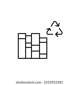 Books on shelf and recycling arrows. Sustainable paper print. Resources conservation and ecology thinking. Pixel perfect vector icon