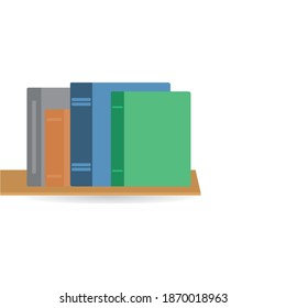 libros en una estantería con sombra sobre fondo blanco, aprendizaje, lectura biblioteca, conocimiento, vector
