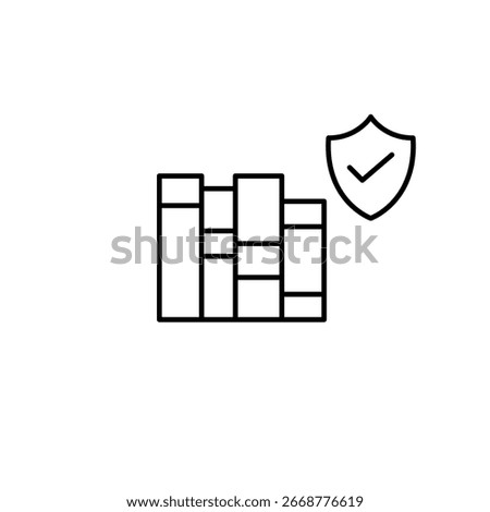 Books on shelf, shield and checkmark. Verified learning, trusted education, secure study environment. Pixel perfect, editable stroke vector icon