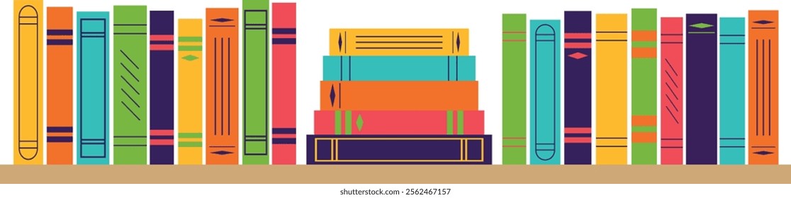 Books on a shelf. Vector illustration.