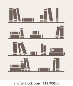 Books on the shelf vector retro illustration. Vintage library objects for decorations, background, textures or interior design wallpaper.