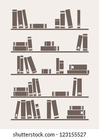 Books on the shelf vector simply retro school or library illustration. Vintage objects for decorations, background, textures or interior wallpaper.