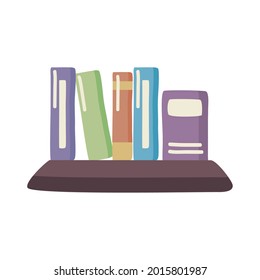 Books on shelf on white background