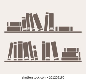 Books on the shelves simply retro vector illustration. Vintage objects for decorations, background, textures or interior wallpaper. Sign, symbol, logo, banner or flat design element