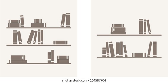 Books on the shelves simply retro vector illustration. Vintage objects for decorations, background, textures or interior wallpaper. Sign, symbol, banner or flat design element