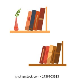 Books on shelves on a white background. Vector illustration in a simple flat style for an app, website, or bookstore flyer