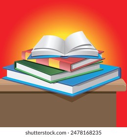 Books on the table. Vector. Textbooks