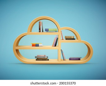 books on wooden shelf cloud shape eps10 vector illustration - Powered by Shutterstock - Get 15% off with code: PIKWIZARD15