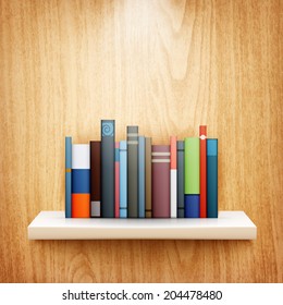 books on wooden shelf eps10 vector illustration