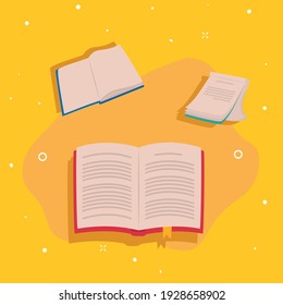 libros sobre diseño de fondo amarillo, literatura educativa y tema de lectura Ilustración vectorial