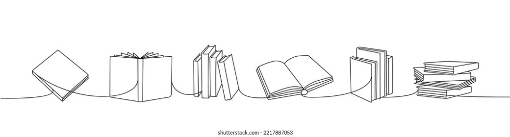 Books one line continuous drawing. Bookstore, library continuous one line illustration. Vector minimalist linear illustration.