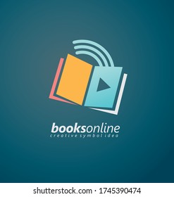 Books online creative symbol idea. Logo design template for book store or library. Vector icon layout.