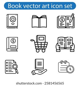 Books open, closed black icons set on white. Literature, publishing house, library pictograms collection. Reading festival, club logos. vector for infographic, web on white  background.