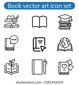 Books open, closed black icons set on white. Literature, publishing house, library pictograms collection. Reading festival, club logos. vector for infographic, web on white  background.