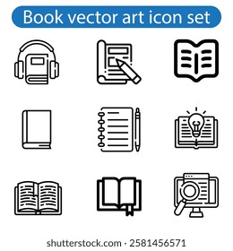 Books open, closed black icons set on white. Literature, publishing house, library pictograms collection. Reading festival, club logos. vector for infographic, web on white  background.