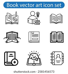 Books open, closed black icons set on white. Literature, publishing house, library pictograms collection. Reading festival, club logos. vector for infographic, web on white  background.