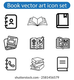 Books open, closed black icons set on white. Literature, publishing house, library pictograms collection. Reading festival, club logos. vector for infographic, web on white  background.