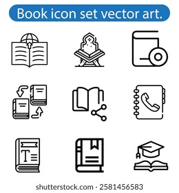 Books open, closed black icons set on white. Literature, publishing house, library pictograms collection. Reading festival, club logos. vector for infographic, web on white  background.